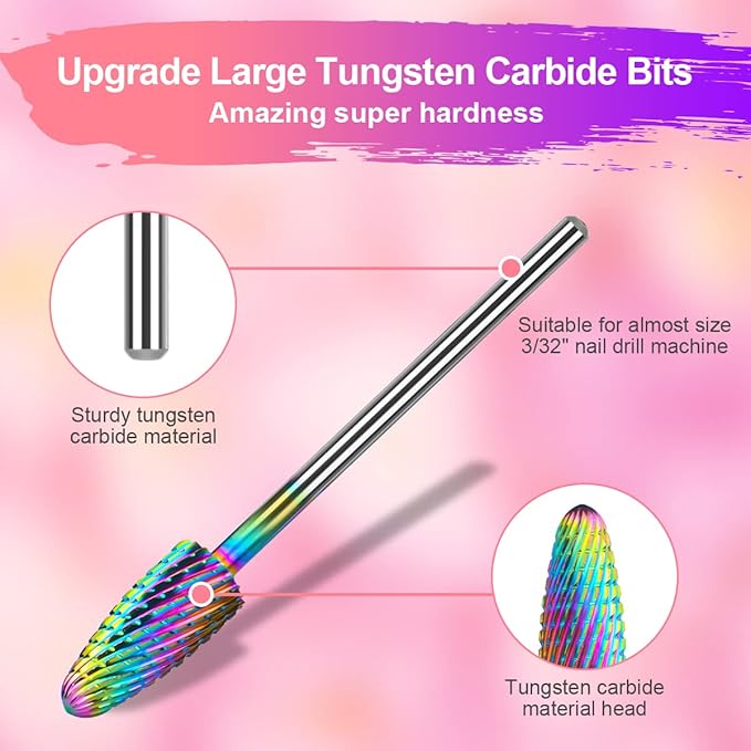 URAQT Nail Drill Bits Set, 11pcs Electric Nail Drill Bits Kit 3/32" Tungsten Carbide Less Dust Nail Bits, Cuticle Polishing Bits for Acrylic Gel Nails, Electric Nail Files Manicure Pedicure Drill Tool