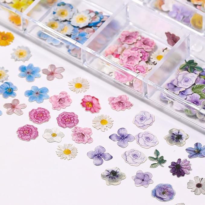 300pcs 3D Flower Nail Art Sequins Decals Colorful Mixed Flowers Leaves Design Slice Nail Flowers Ultra Wood Pulp Flakes Sequins 2
