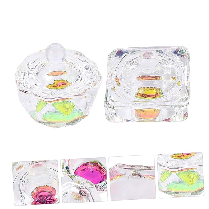 2pcs Nail Art Liquid Cup Crystal Nail Bowls Lid Manicure Soaking Bowl for Home Use