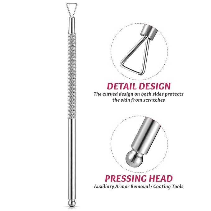 Uonlytech 4 Pcs Nail Polish Scraper and Gel Polish Remover Tool Set Stainless Steel Armor Removal Planer with Triangular Cuticle Pushers for Precise Nail Cleaning
