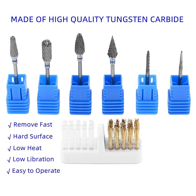 dophee 6 Pack Nail Drill Bits Set for Acrylic Nails, 3/32" Shank Electric Nail Grinding Head Polishing Remover Tool for Nail Art Salon Cuticle Cleaner, Medium Grit, Blue