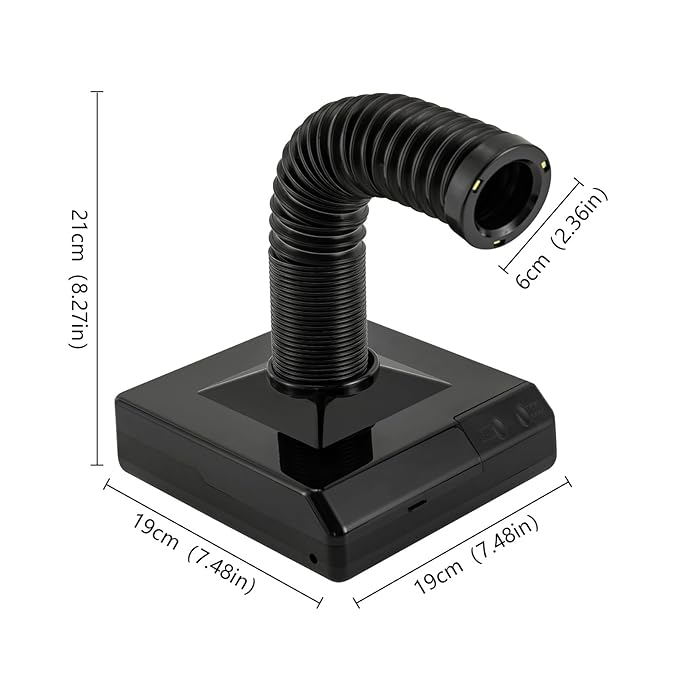 60W Nail Dust Collector, Dental Model Polishing Dust Collector Dust Collector Fan Vacuum Cleaner with Fan and LED Dual Function (Black)