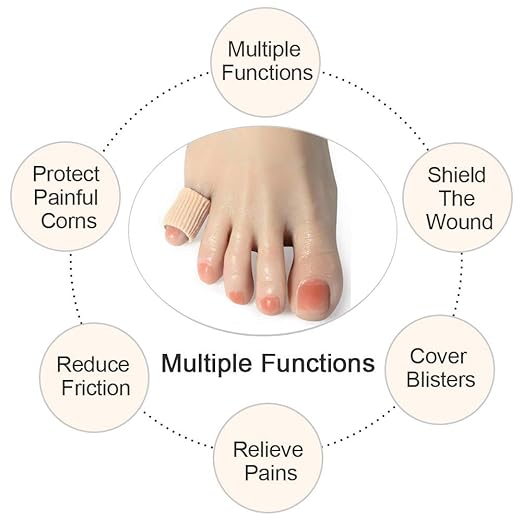 Cuttable Toe Tubes Sleeves 5 Pack Small Size, Made of Elastic Fabric Lined with Silicone Gel. Toes Sleeve Protectors Relief Toe Pressure Pain, Corn and Calluses Remover