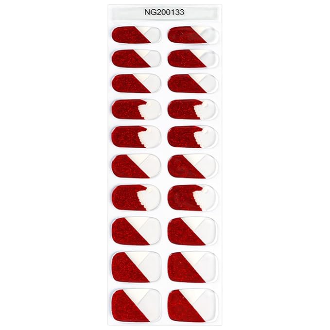20pcs Semi Cured Gel Nail Strips, Real Nail Polish Art Stickers, Christmas Gel Nail Stickers - Work with Any UV Lamp, Long Lasting Full Wraps with Nails File and Stick
