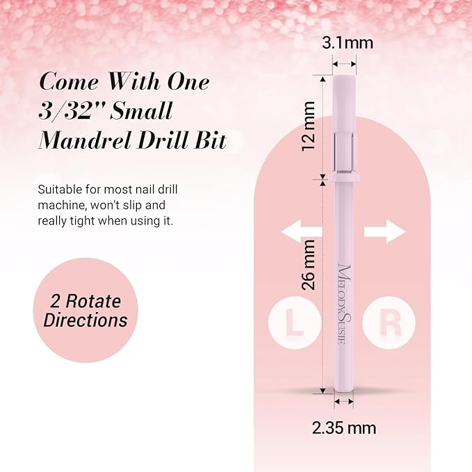 MelodySusie 50 Pcs Nail Drill Bits Small Sanding Bands with 3.1mm Mandrel Bit, 180 Fine Grit Nail File for Acrylic Nails Gel Manicures and Pedicure, Pink