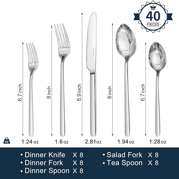 40 Piece Silverware Set, Flatware Set - Image 2
