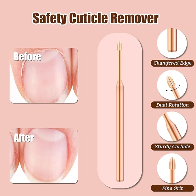Cuticle Clean Nail Drill Bit 3/32'', Safety Drill Bits for Nails, Professional Carbide Nail Cleaner Nail Bit for Cuticle Dead Skin Nail Prepare, Nail Care Tool for Nail Tech (Rose Gold, Fine)