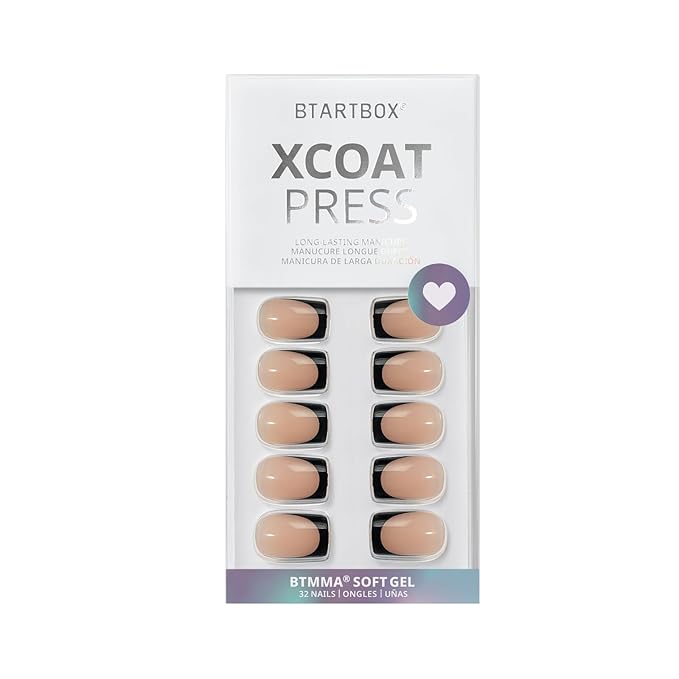 BTArtbox Press on Nails Square - Black French Tip Press On Nails Short, Glue On Nails for Women Gifts, Natural Stick On Nails in 16 Sizes - 32 Fake Nails Kit