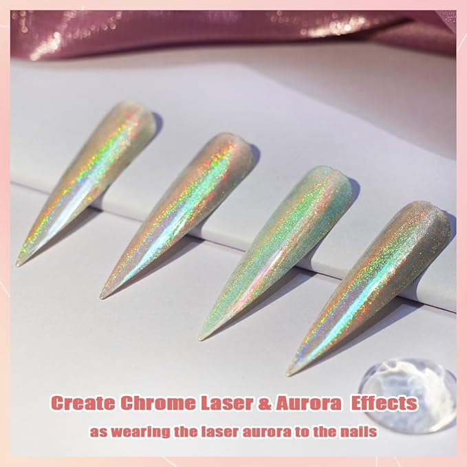 Allstarry Chrome Nail Powder Holographic Aurora Metallic Mirror Laser Effect Pigment, Iridescent ICY Aurora Glitter Dust Kit for Gel Polish Nail Art Decoration, Resin Craft - Emerald Rainbow