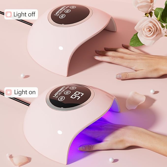 72W UV LED Nail Lamp Light Dryer for Nails Gel Polish with 18 Beads 3 Timer Setting & LCD Touch Display Screen, Auto Sensor, Professional Nails, Pink