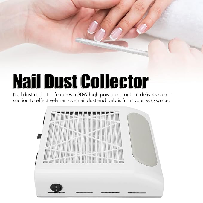 Nail Dust Collector with Reusable Filters, Professional 80W Strong Suction Power Nail Extractor Vacuum, Low Noise Acrylic Nail Dust Cleaner for Home Salon Use, Christmas Gift