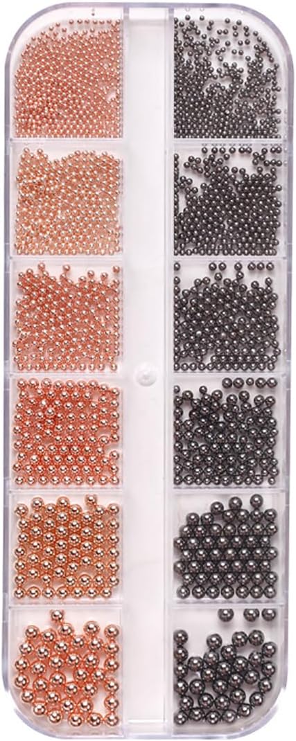 0.8mm Caviar Beads for Nails 6 Sizes Mini Small Stainless Steel Art Decorations Gun Grey Beads DIY Tool Nail Studs Accessories Gold Charms for Nails (Pink)