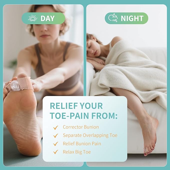 Adjustable Big Toe Separators for Women & Men Bunion Corrector & Hammer Toes Straightener, Silicone Spacers for Overlapping Toes, Corn Relief & Foot Pain Support, Soft Gel Protectors