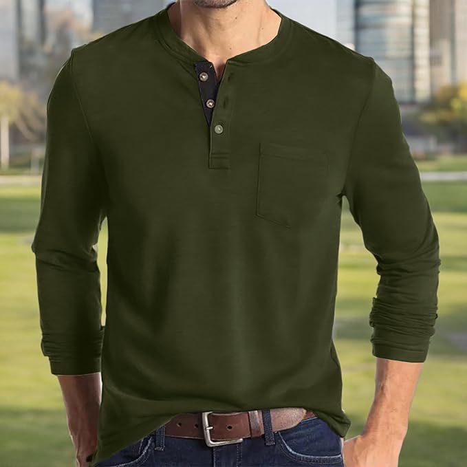 Lexiart Mens Fashion Henley Shirts Long Sleeve Button Cotton T-Shirt with Pocket