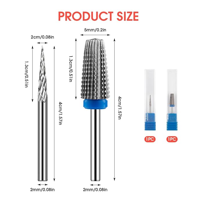 3/32" 5 in 1 Professional Carbide Nail Drill Bits Sets, 2 Pack Tungsten Safety Drill Bits Tech, Cuticle Bit Fast Remove for Manicurist Nail Salon Manicure Pedicure Gel Polishing (2 Shapes)