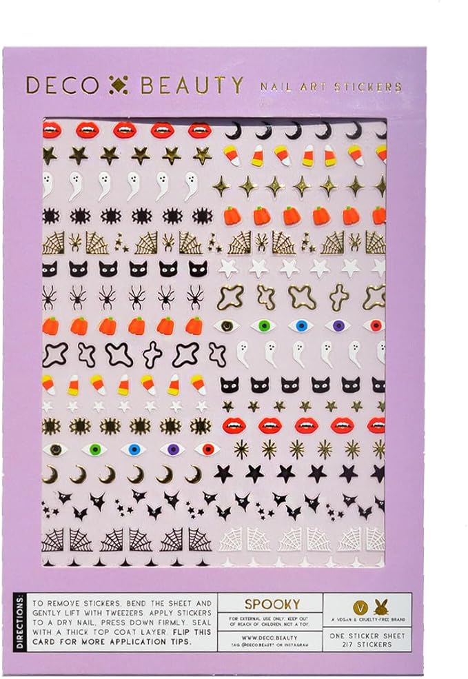 Deco Beauty Spooky Nail Stickers - Lightweight & Easy-to-Apply Nail Art with Cute & Trendy Designs - Durable & Long-Lasting Nail Stickers for Women, Ideal for DIY Manicures