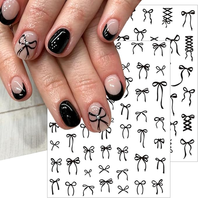 6Sheets Bow Nail Stickers 3D Self Adhesive Colorful Bow Nail Decals Pink Red Black Bowtie Nails Art Stickers Cute French Bows Nails Decorations Supplies for Women Girls DIY Acrylic Manicure Salon