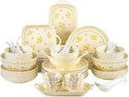 Ceramic Dinnerware Set, Floral Plates and Bowls Sets, Microwave & Dishwasher by FANGJING