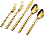 Alata Cube Gold 20-Piece Flatware Set, Forged Cutlery Set, Mirror Finish by Alata
