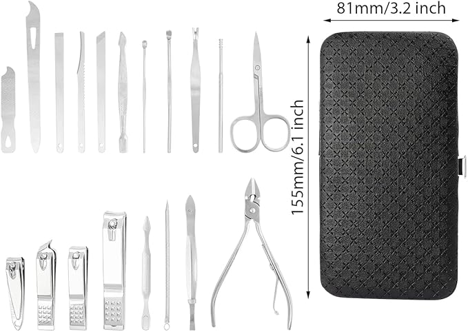 19 Pcs Nail Clippers Set, Stainless Steel Manicure & Pedicure Kit, Professional Finger Nail Trimming & Grooming Kit for Men and Women