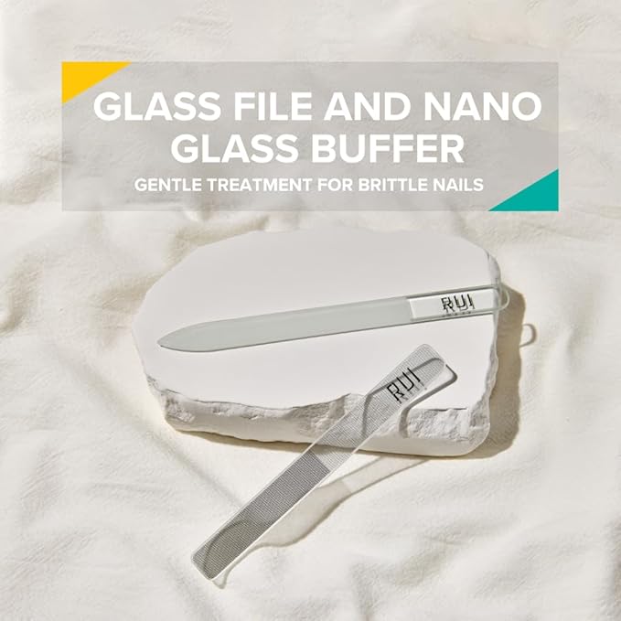 Rui Smiths CarbonConscious Glass Nail File & Nano Glass Buffer Set for Shiny Manicure Grooming - Reusable, Comes with Protective Cases