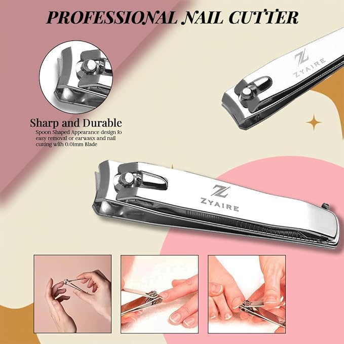 Manicure Pedicure Set - 10-in-1 Stainless Steel Grooming Kit, Personal Care Tools, Nail Nipper, Cuticle Cutter, Scissors, Tweezers, Blackhead Remover, Nail File & Case (Black)