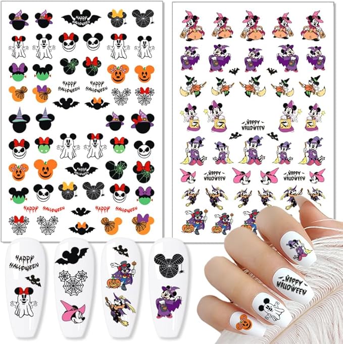 8 Sheets Halloween Nail Art Stickers Decals 3D Self-Adhesive Horror Gothic Ghost Bat Spider Web Nail Decals Design Halloween Stickers for Women DIY Manicure Cartoon Party Nails Decoration Supply