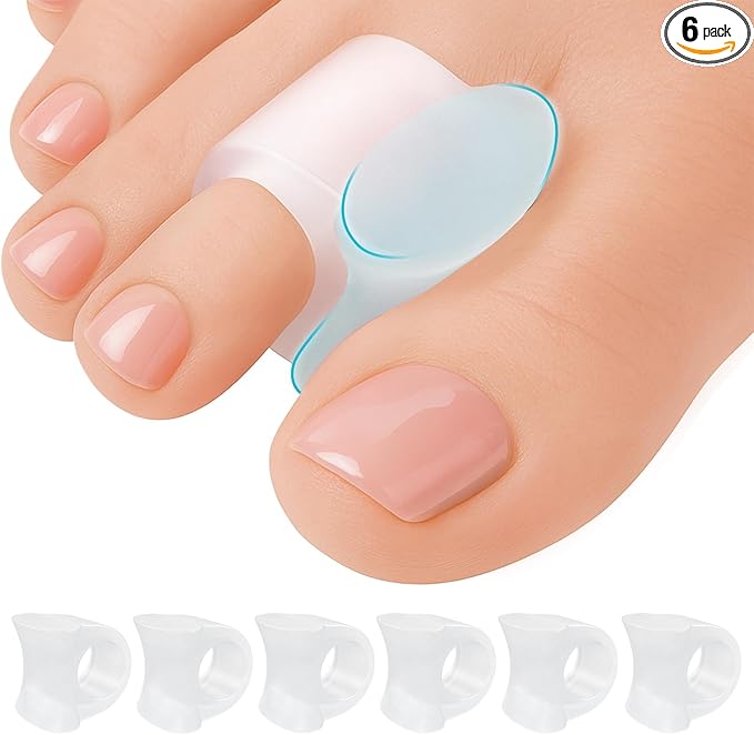 5 STARS UNITED Big Toe Spacers for Men & Women – 6 Gel Separators for Overlapping & Curled Toes, Bunions, Alignment - Diabetic Foot Care, Silicone Spreader, Corrector & Straightener, Clear