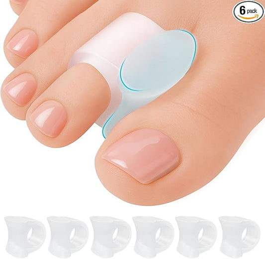 5 STARS UNITED Big Toe Spacers for Men & Women – 6 Gel Separators for Overlapping & Curled Toes, Bunions, Alignment - Diabetic Foot Care, Silicone Spreader, Corrector & Straightener, Clear