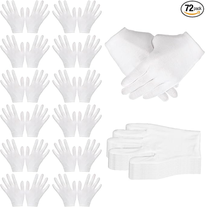 144 Pcs/72 Pairs Cotton Gloves, Cotton Bulk Pack Moisturizing Glove Large Size White Glove for Men Women Inspection Gloves for Dry Hand Art Handling Coin Jewelry
