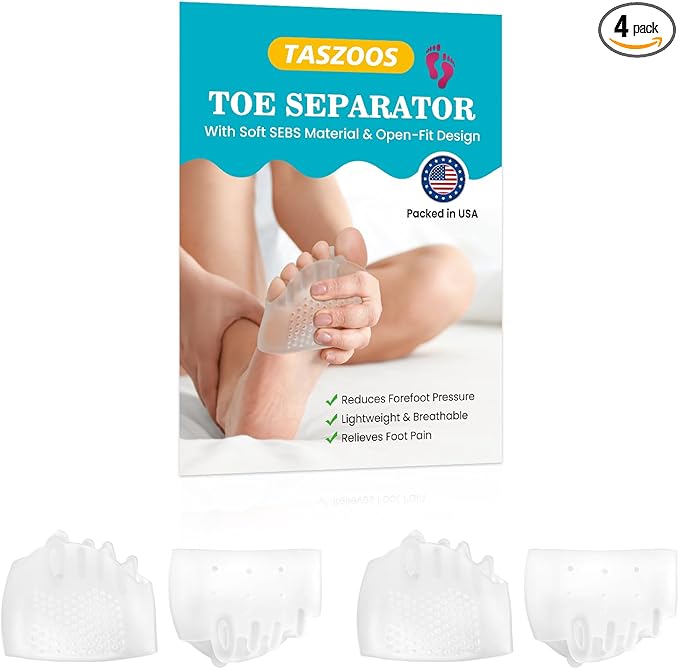 Toe Separators & Metatarsal Pads for Women & Men - 4Pcs Gel Toe Spacers, Ball of Foot Cushion for Pain Relief, Metatarsalgia, Morton’s Neuroma, Long Hours of Standing or Walking