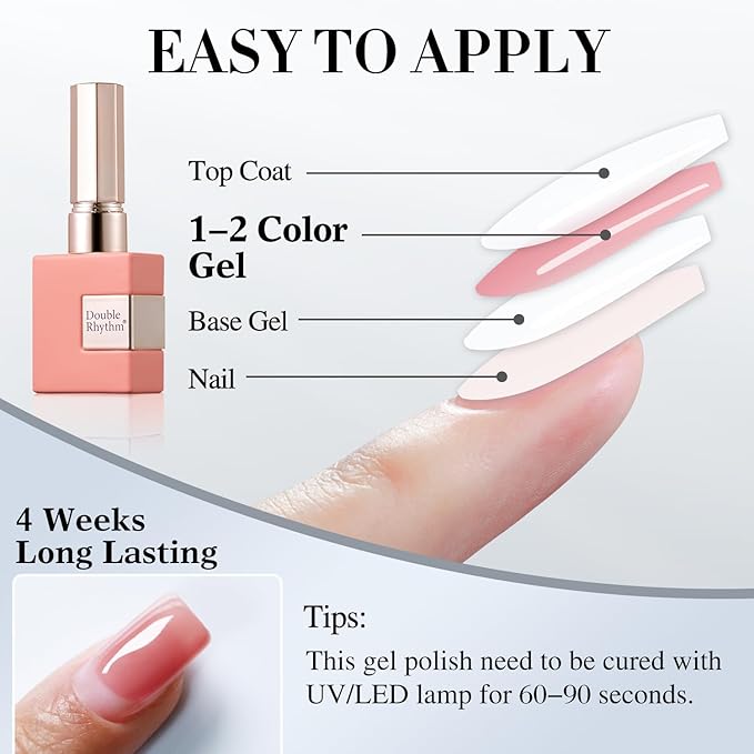 Double Rhythm Gel Polish 15ML Jelly Sheer Pastel Light Milky Color Pearl White Bottle 1 PC 0.5 OZ Full Size Nail Art Salon at Home (Milky Pink-D1382)