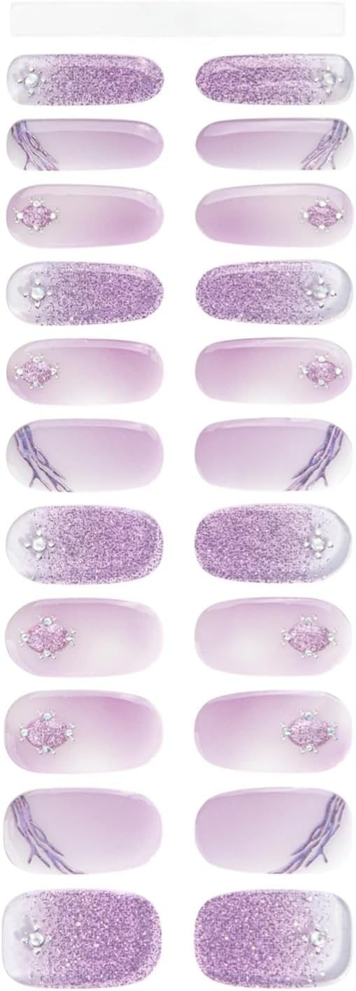 Nail Stickers, Gel Nail Strips with Manicure Tool Kit, 22 Pieces, Long Lasting, Chip Resistant, UV Free, Galactic Orchid