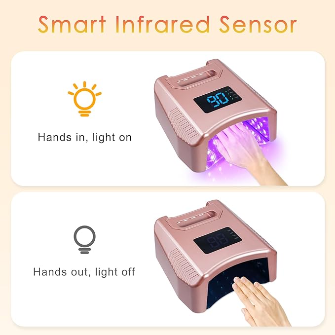 Cordless UV LED Nail Lamp 80W 52LEDs Gel Nail Polish Dryer Quick Drying Fingernail Toenail Curing Lamp 4 Timer Settings with Auto Sensor Digital Display Screen Nail Art Salon Tool