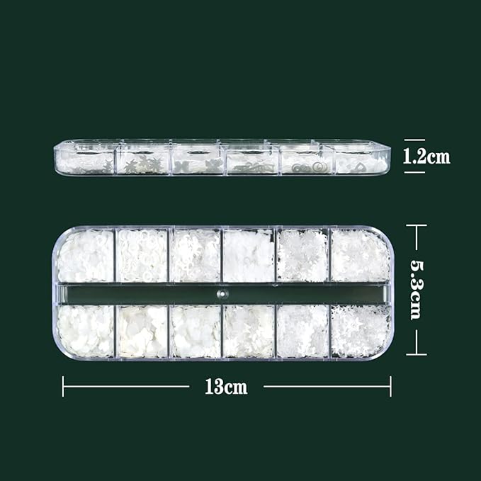 Holographic Glitter Nail Art Sequins - White Flakes Decorations With Love Heart Letters, Butterfly, Flowers, Stars, Circle Design Supplies for Women Girls Manicure DIY Resin Tips