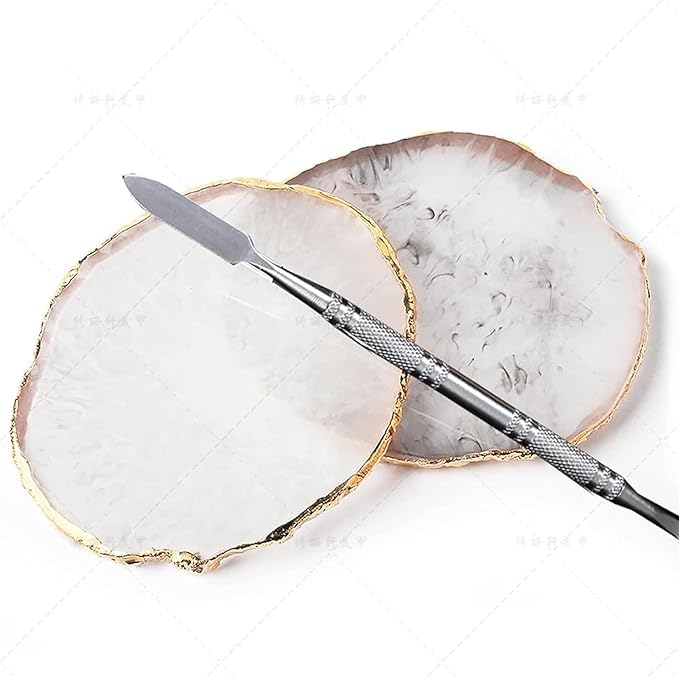 2 Pcs Resin Nail Palette Nail Polish Palette Nail Art Palette with Stainless Stirring Rod (Gray and Blue)