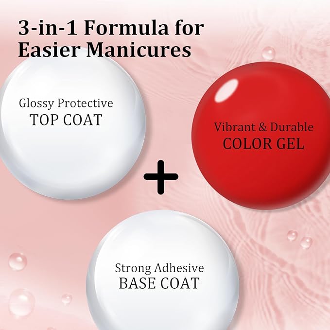 JODSONE Red Gel Polish Top Base Coat,16.5ml 3-in-1 One Step Gel Polish,Base Color Top Gel in One, Save Time,Long Lasting