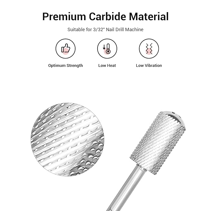 MelodySusie Safety Nail Drill Bits, 3/32'' Smooth Round Top Large Barrel Carbide Bits, Suitable for Manicure Pedicure Cuticle Gel Polishing, Beginners Bits, Silver, Series Bit-S, Medium