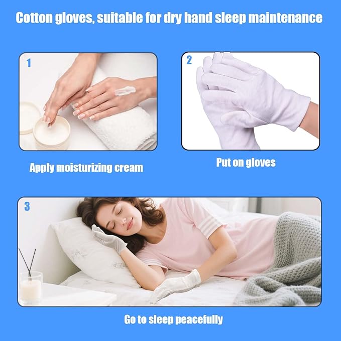 48Pcs White Cotton Sleep Glove, Night Stretchable Cloth Gloves for Dry Hands Eczema SPA Moisturizinc