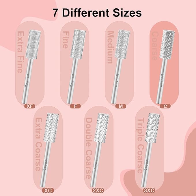 3/32" 5.35MM Small Barrel Flat Top Bit Tungsten Carbide Nail Drill Bit Safety Bit for Gel & Acrylic Removal, 2-Way Rotating Efile Tip, Salon Electric File Accessory (C Grit, Silver)