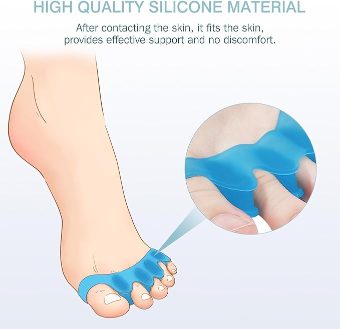 2PCS Silicone Toe Spacers for Women & Men - Toe Separators for Bunion Relief, Hammer Toe, Plantar Fasciitis & Pedicures | Includes Metatarsal Pad & Therapeutic Yoga Cushion for Foot Pain(Blue)