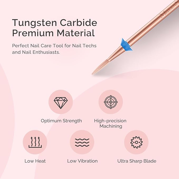 MelodySusie Flame Hexagon Nail Drill Bit, Professional Safety Carbide Under Nail Cleaner for Cuticle Dead Skin Nail Prepare, Two Way Rotate, Manicure Nail Salon Supply, M, Rose Gold
