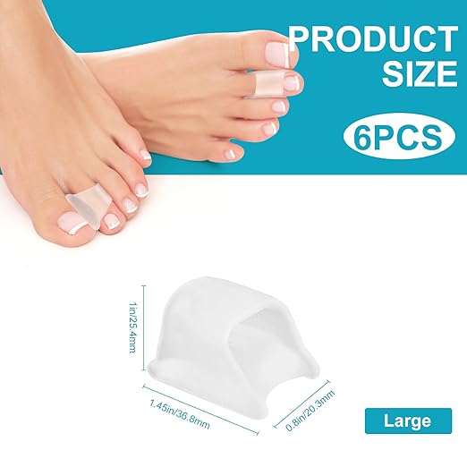 6Pcs Hammer Toe Straightener Corrector,Toe Straighteners for Curled Toes,Toe Spacers for Women Men Hammertoe Corrector for Crooked,Bunion,Hammer Toes(Clear Large Size)