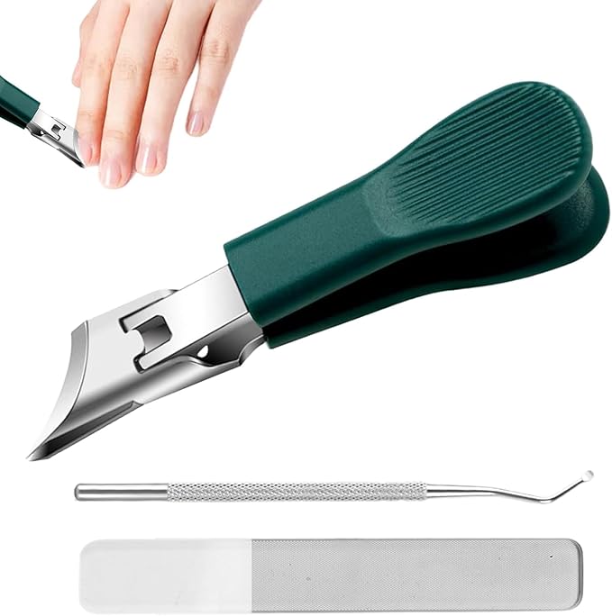 Eagle Beak Beveled Nail Clippers, 3Pcs Wide Jaw Opening Anti-Splash Slanted Nail Clipper, Long Handle Wide Jaw Opening Anti-Splash Slanted Edge Nail Clipper for Thick Nails,Seniors&Ingrown Care(Green)