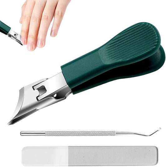 Eagle Beak Beveled Nail Clippers, 3Pcs Wide Jaw Opening Anti-Splash Slanted Nail Clipper, Long Handle Wide Jaw Opening Anti-Splash Slanted Edge Nail Clipper for Thick Nails,Seniors&Ingrown Care(Green)