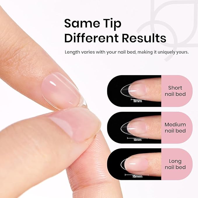 Beetles Extra Short Almond Nail Tips, 12 Sizes 288 PCS Pre-Shaped Clear Full Cover Etch Gel Nail Tips Clear Acrylic Nails Glue on Nails for Girls Women Nail Art Design,Nail Glue Needed