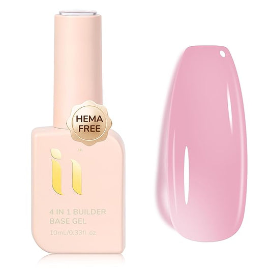 Hema Free 4 in 1 Builder Base Gel Nail Polish, Vegan, Streak Free, Cruelty-free, Strengthens Damaged Thin Nails, Nude Pink,Salon Nail at Home DIY Gel Polish Christmas Gift