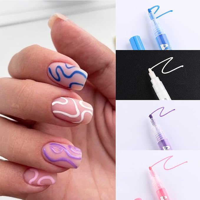 Nail Art Graffiti Pen Set 12Pcs Waterproof Drawing Marker Pen For Nails Neon Enamels Black White Quick Dry Nail Art Painting Pen DIY Abstract Lines Pen for Nail Art Nail Salon Supplies