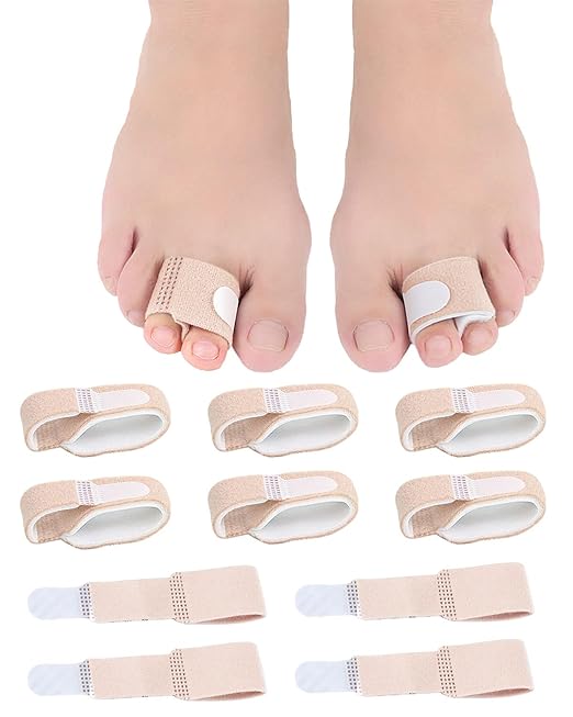 10Pc Fabric Toe Wraps for Women Broken Toes Hammer Toe Corroector Straightener, Toe Splint Buddy Tape Toe Bandages Protectors for Broken Toe, Crooked Toes, Curled Toes