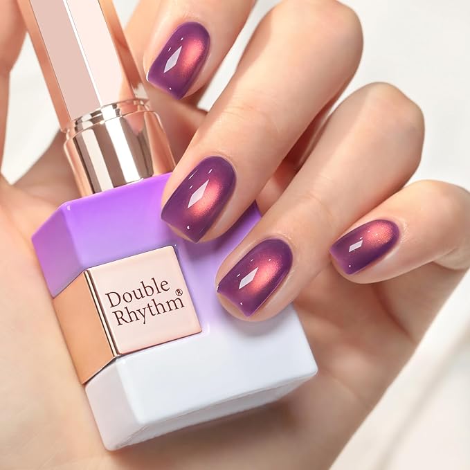 Double Rhythm 0.5 OZ Cat Eye Gel Polish with Magnet 15ML Holographic Glitter Shimmer Translucent Jelly Color Magnetic Nail Polish Salon DIY at Home (Drak Purple-MC1248)